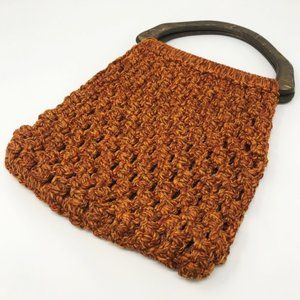 Vintage 70s Burnt Orange Retro Knit Purse Bag